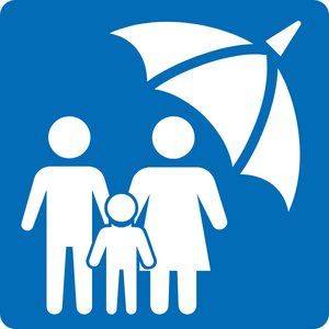 Drawing of a family with an umbrella protecting them